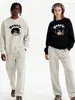 Moletom de Algodão Pesado para Casais, Corte Amplo, Gola Redonda, Pulôver sem Capuz, Versátil, Quente, Blusa Estampada para Outono e Inverno