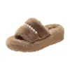 Pantuflas esponjosas estilo hada para mujer, nueva colección de invierno 2026, pantuflas de felpa para interior/exterior con suela gruesa y adornos de perlas
