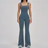 Atacado transfronteiriço de roupas de yoga, macacão esportivo com costas bonitas, macacão fitness modelador com boca de sino leve e decote U grande, calça comprida para mulheres, dropshipping