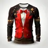 Camiseta masculina casual de manga comprida estampada para comércio exterior, corte slim, moda masculina de Natal, falsa peça dupla