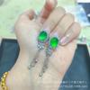 Aretes de calcedonia al por mayor moda huevo de paloma plata con incrustaciones verde imperial verde sol ágata natural jade