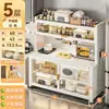 Estante de Almacenamiento para Cocina de Acero para el Hogar con Encimera de Roca Gabinete Lateral Multifuncional para Microondas Gabinete de Almacenamiento a Prueba de Polvo con Puerta