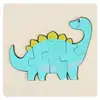 Juguete de rompecabezas de dinosaurio tridimensional con hebilla de madera para niños, rompecabezas creativo de dibujos animados para la educación temprana del bebé