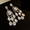 Brincos Pendentes de Prata com Diamantes Agulha Europeus e Americanos Transfronteiriços para Mulheres, Moda Exagerada, Brincos de Luxo Leve, Brincos Personalizados de Nicho de Alta Qualidade
