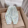 Calça Versátil Anti-Mosquito para Meninas, Calça de Praia Estampada de Cintura Média a Alta para o Verão, Calça Floral Retrô Infantil, Calça de Proteção Solar para o Verão