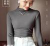 Cuello medio alto, Camiseta básica de terciopelo alemán con forro polar para mujer, Otoño e Invierno, Ajustada, Color puro, Manga larga ajustada, Negro