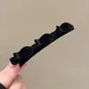 Grampo de Cabelo Elegante com Pérolas para Mulheres, Presilha de Metal com Laço Preto, Presilha Lateral de Alto Padrão, Presilha para Franja, Simples Presilha Bico de Pato
