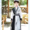 Hanfu Masculino Verão Novo Manga Curta Estilo Tradicional Chinês para Meninos, Outono e Primavera Traje Antigo de Nobre Guerreiro Infantil para Apresentações