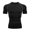 Camiseta Deportiva Ajustada de Manga Corta para Hombre, para Fitness, Running, Baloncesto, Fútbol, Compresión, Secado Rápido, Blanca Roja
