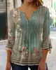 Camiseta básica de manga corta con cuello en V y botones plisados para mujer, moda europea y americana transfronteriza de primavera y verano de 2023