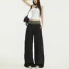 Diseño de cintura de cuadros estilo americano, pantalones casuales de pierna ancha para mujer, nueva colección primavera/otoño, corte holgado, versátiles y con una silueta fluida de pierna recta.