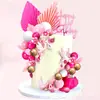 Decoración de Pastel Bola de Espuma Rojo Rosa Abanico Plegable Insertar Insertar Pastel de Cumpleaños Decoración Fiesta de Cumpleaños Niño Niña