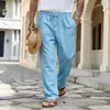 2026 Moda Casual Amazon Loose Calças Longas Masculinas de Verão Respiráveis Calças de Pierna Reta para Praia Cor Sólida Atacado