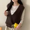 Outono/Inverno 2026 Novo Estilo Coreano Caimento Solto Emagrecedor Gola V Suéter Tricô de Cashmere Colete Feminino Sem Mangas Blusa Regata Tendência