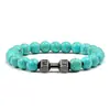 Novo bracelete hexagonal turquesa fosco com contas, pulseira de contas de halteres da moda, corda elástica, pulseira de liga metálica de vários tamanhos