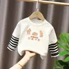 G2245# Camiseta de Manga Larga para Niños Estilo Occidental Niños y Niñas Bebé Primavera y Otoño Nueva Camisa de Rayas de Fondo Niños y Niñas Falsas Dos Piezas