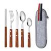 Cuchillo, tenedor y cuchara de acero inoxidable 304 transfronterizos, palillos, cuchillo y tenedor para carne con mango de madera de estilo japonés, cuchara de postre, vajilla occidental.