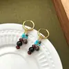 Pendientes de Ganchillo de Estilo Étnico Retro, Coloridos de Dopamina, Diseño de Nicho, Turquesa Verde de Alta Gama, Pendientes de Racimo de Uvas de Piedra Natural