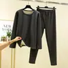 Nueva colección de otoño e invierno: Conjunto térmico de dos piezas de forro polar de doble cara, con un top de cuello redondo ajustado y pantalones, en estilo coreano para hombre, perfecto para ropa de estar.