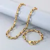 Fabricante de Dongguan Estilo Cool Design Personalizado de Emenda de Corrente Geométrica Estilo Minimalista Conjunto de Joias em Aço Titânio Banhado a Ouro