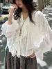 Top con cordones 2026 Primavera y Otoño Estilo Nuevo Blanco Estilo Francés Ligeramente Transparente Diseño de Nicho Chaqueta para Niñas