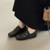 Mocasines Dulces de Punta Cuadrada y Suela Gruesa, Zapatos de Algodón Literarios Retro de Invierno con Hebilla de Una Línea, Zapatos Pequeños de Cuero Retro para Niñas con Aumento de Altura Interior