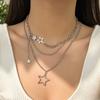 Collar con colgante de estrella de especias de hip hop transfronterizo europeo y americano, gargantilla con temperamento, cuentas redondas, collar de cadena de metal con perlas de imitación