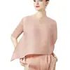 026 Top plisado para mujer, diseño moderno, estilo nicho Issey Miyake, nueva camiseta asimétrica holgada talla grande, elegante para mujer