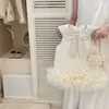 Vestido de Inverno para Meninas, Moda Infantil Estilosa, Gola Peter Pan Tendência, Vestido de Lã Acolchoado Espesso, Vestido de Princesa