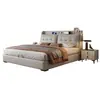 Dormitorio Principal Moderno Tapizado Suave con Cama de Cuero de Presión de Aire Deslizante, Dormitorio Principal Sencillo, Cama de Boda Ligera, Cama Doble Suave de Lujo, Cama con Almacenamiento Multifuncional