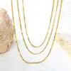 Cadenas para Clavícula de Estilo Europeo y Americano Chapadas en Oro de 18 Quilates, Collares Multicapa Sencillos y de Moda de Acero Inoxidable, Cadenas para Suéter para Mujer