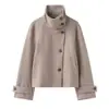 Fabricante Mayorista de Ropa para Mujer Transfronteriza Moda Casual Suelta Estilo Europeo y Americano Chaqueta Abrigo de Lana con Botones Cuello Alto 2026