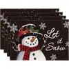Mantel navideño Temu transfronterizo, mantel de lino de invierno resistente al calor, mantel de lino con estampado de muñeco de nieve a cuadros