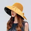 Nuevo sombrero de verano para exteriores, combinable con todo, de pescador, de ala grande, portátil, con lazo, para mujer