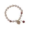 Estilo Chinês Cadeado da Paz Pingente de Coração Pulseira de Pérola de Água Doce Madrepérola Luxo Leve Design de Nicho Ins Corda de Mão Retro
