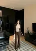 Cárdigan de punto morado de manga larga con top de tirantes, conjunto de otoño para mujer, pantalones largos de cintura alta con cordón, ligeramente acampanados, conjunto de tres piezas