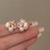 Pendientes geométricos redondos de perla con aguja de plata, de Corea del Sur, ligeros, de lujo, de alta calidad, a la moda, elegantes, combinables, al por mayor.