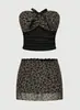 Moda de Verão Europeia e Americana INS Estampa de Leopardo Sexy Tela Transparente Laço Sem Alças Sem Mangas Cropped e Saia Atacado
