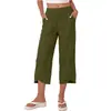 Comércio Exterior Amazon Transfronteiriço Primavera e Verão Venda Quente Moda Casual Cor Sólida Algodão e Linho Bainha Cruzada Calças Cropped Femininas