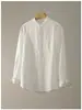 Camisa de Manga Larga de Lino-Tencel con Cuello Alto Estilo Chino Nuevo de Otoño, Versátil Camisa de Hombre Estilo Bolsillo Vintage Elegante Old Money