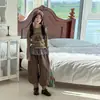 Conjunto de Outono para Meninas 2026 Novo Estilo para Crianças de Meia-Idade e Mais Velhas Roupas de Outono Blusa Estampada de Manga Longa Macacão Salopete Conjunto de Duas Peças Moderno