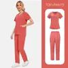 Temu Multicolor Secado Rápido Delgado Color Puro Bata de Laboratorio Hogar de Ancianos Enfermería UCI Ropa de Trabajo Uniforme de Enfermera de Dos Piezas