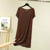 Vestido largo que favorece la figura, estilo delgado para mujeres de talla grande, vestido casual de verano de modal suelto con volantes, cuello en V, manga corta, modelo nuevo