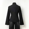 Camisa de estilo chino con cuello mao y frente abotonado, diseño tradicional modificado, ligeramente transparente, mangas anchas, entallada en la cintura, top negro adelgazante para mujer, negro, estilo europeo y americano