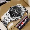 Reloj de Cuarzo Sanda de Venta Caliente para Comercio Exterior Moda Impermeable Luminoso Tres Ojos Seis Agujas Reloj de Hombre Correa de Acero Calendario Lunar Reloj de Pulsera