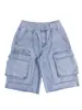 PY1051 Shorts de Mezclilla Estilo Holgado Liso con Borde de Piel Bolsillo de Solapa Moda Urbana Shorts de Mezclilla