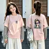 Camiseta listrada de manga longa para meninas, coleção primavera/outono, novo estilo 2026, blusa de algodão pura infantil da moda, top de camada interna para meninas