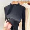 Camisa base de renda com gola alta meia, outono e inverno 2026 novo top de malha suéter patchwork estilo francês