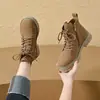 Botas Martin para Mujer 2026 Otoño/Invierno Nuevas Puntera Redonda Gamuza Piel de Vaca Con Cordones Botas de Trabajo Botines Planos Casuales para Combinar con Jeans