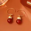 Populares Novos Brincos de Ágata da Sorte Modernos em Formato de Cabacinha, Banhados a Cobre com Ouro Puro 24K, Brincos de Argola C de Alta Qualidade, Novo Colar Estilo Chinês